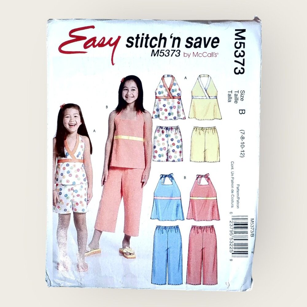 McCalls Stitch 'n Save Sewing Pattern M5373 Girls Top Shorts Capris Size 7-12